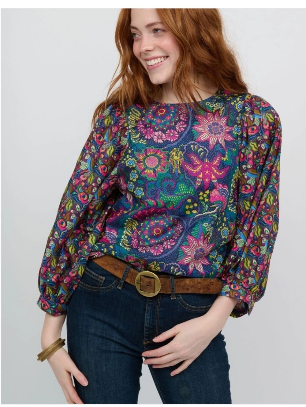 Ivy Jane Balloon Sleev Bright Floral Top Women's Size XS